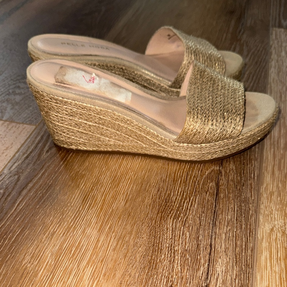 Pelle Moda Metallic Gold Wedge Slides